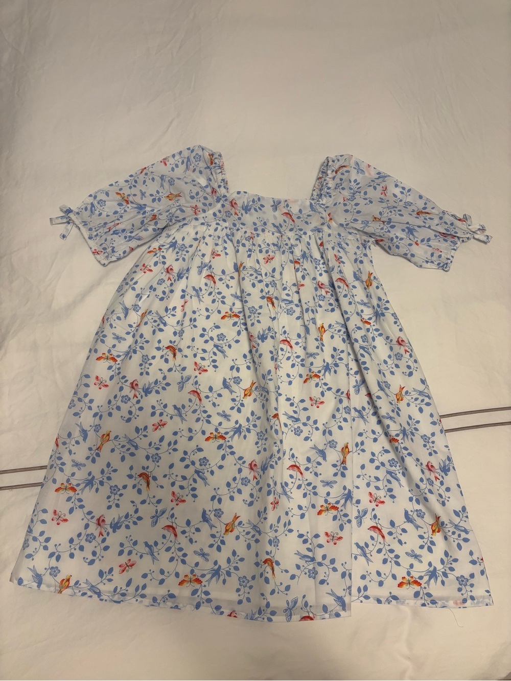Janie and Jack Light Blue Floral & Bird Puff-Sleeve Dress